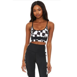 Beach Riot Eva Top Bra Women Black & White 70's Geo Print Small